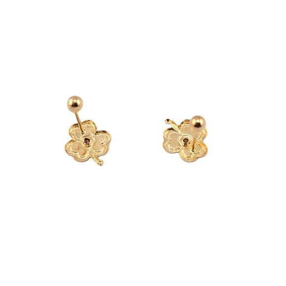 14K Solid Gold Three Leaf Clover Stud Earrings with Pink CZ Shamrock jewelry - Picture 10 of 10